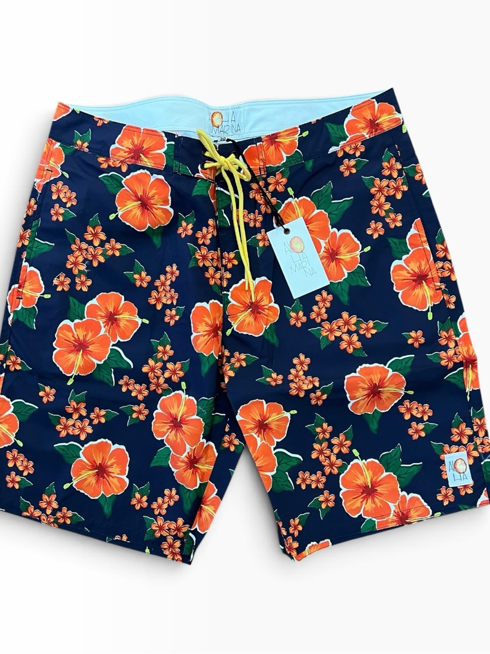 ALOHA MARINA NWT Kailua -Navy / Orange Tropical Floral Swim Board Shorts Size 30